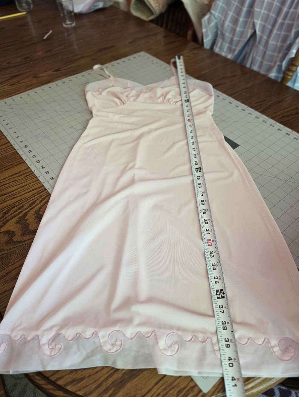Vintage 1950s Baby Pink‎ Embroidered Slip Dress Knee Length Mid-Century Medium - Picture 10 of 14